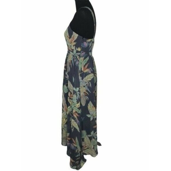 Junk Hippie Womens Midi A Line Black Green Bird Foliage Floral Cutout Dress SZ M - Picture 3 of 9